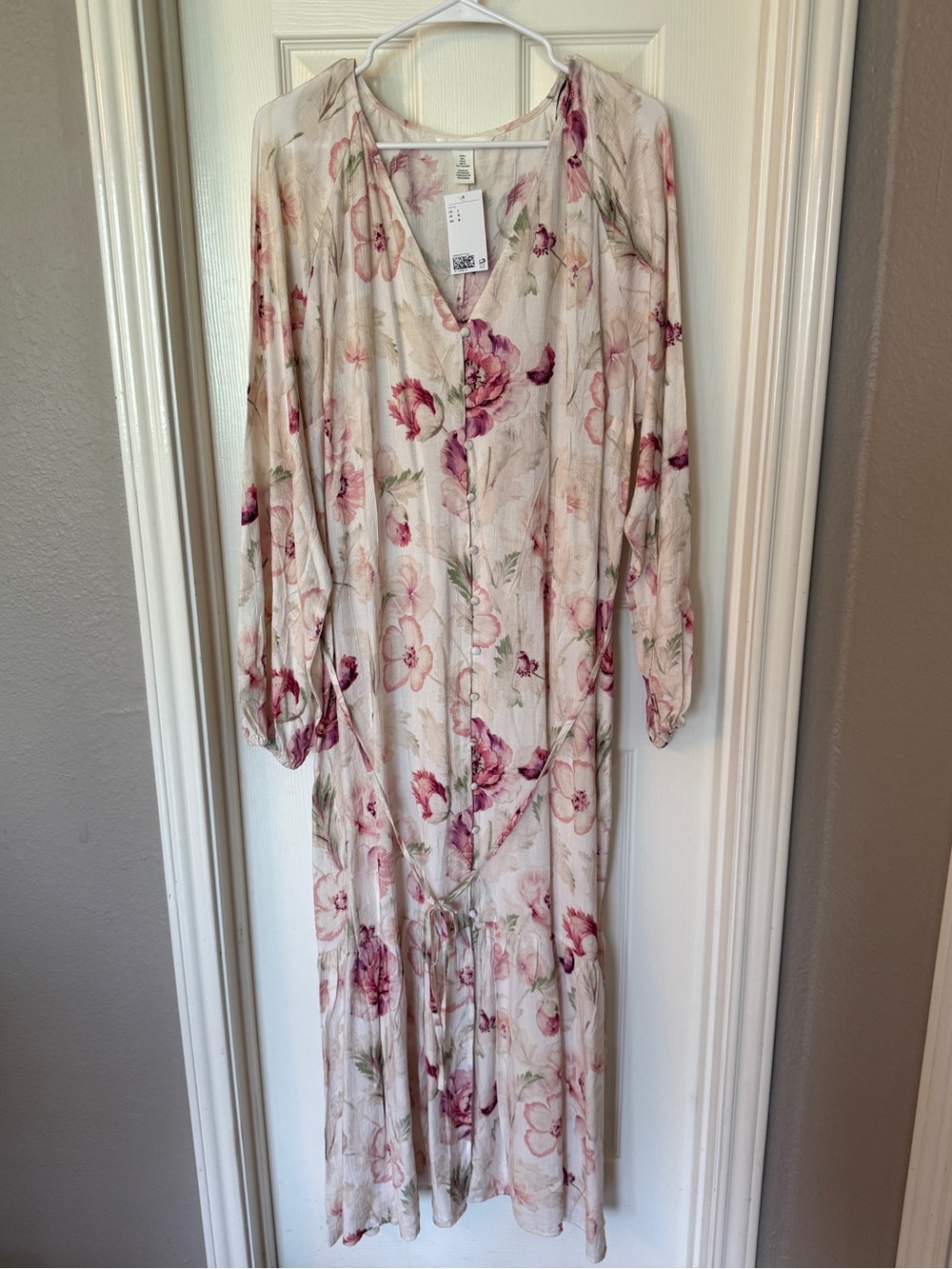 Floral Cream Maxi Dress with Pink Blooms